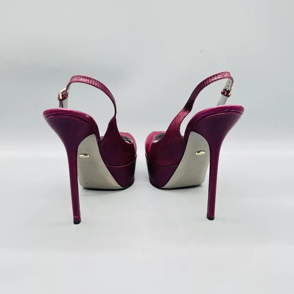 Sergio Rossi Shoes Womens 8.5 Pink Leather Slingback Platform Peep Toe Heels